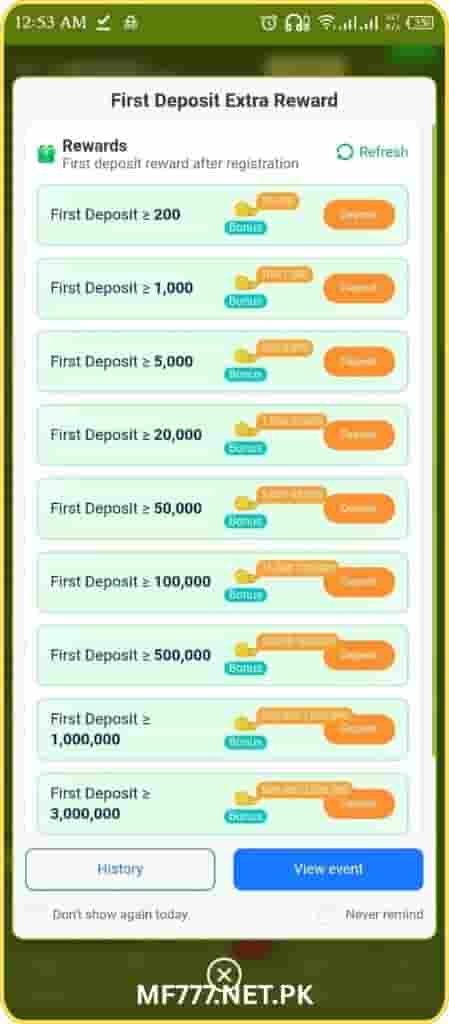 MF777 Game deposit bonuses