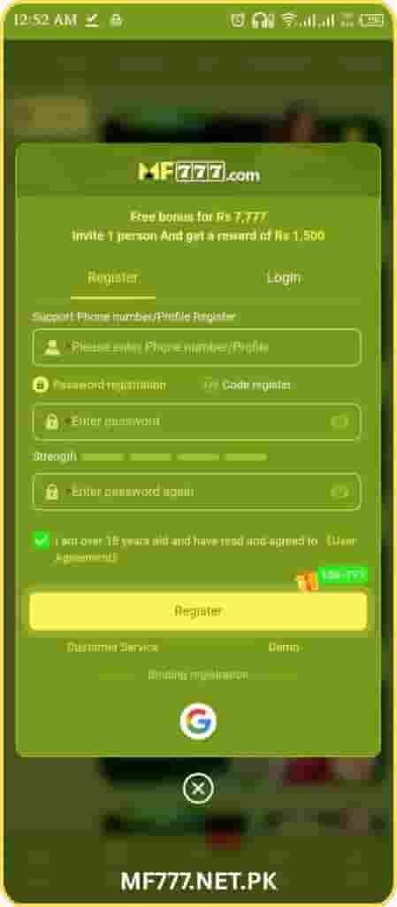MF777 Game registration process